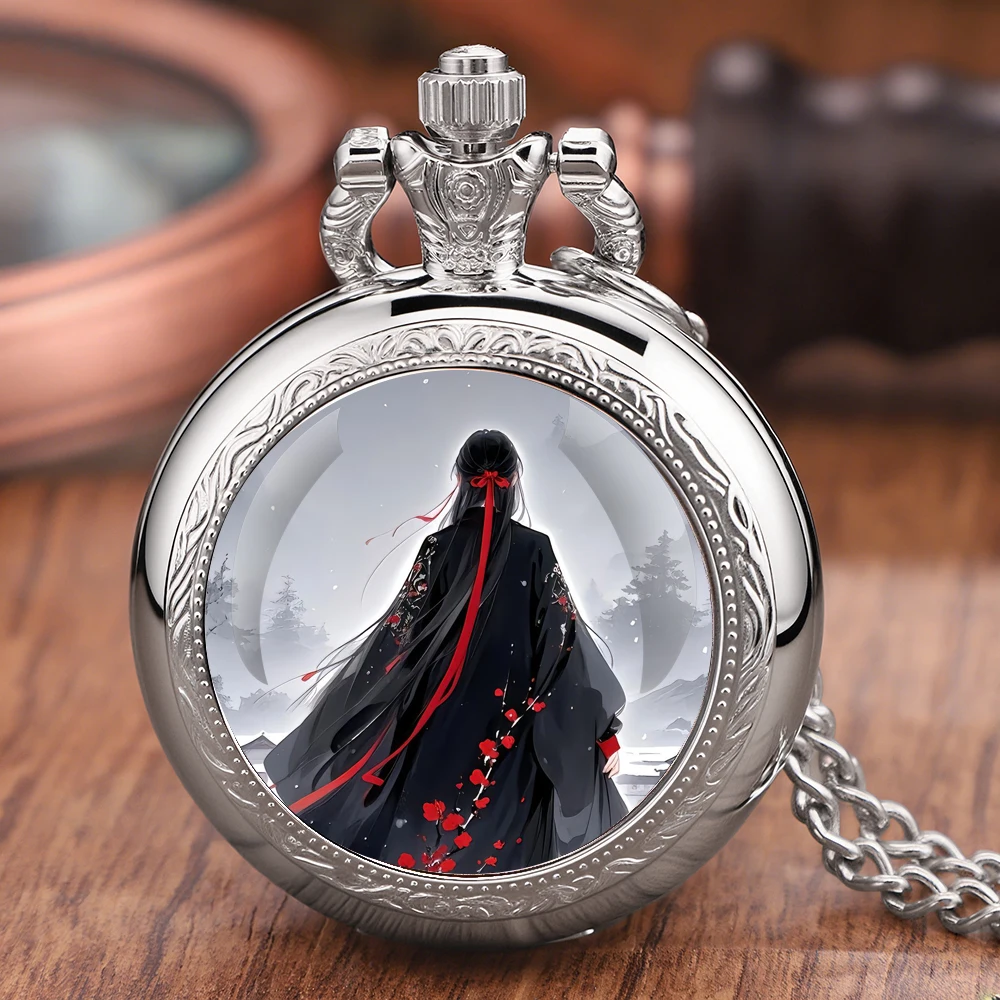 Mo Dao Zu Shi Fantasy Anime Wei Wuxian Design Silver Pocket Watch with Necklace Alloy Case Quartz Movement Watch for Men Women
Mo Dao Zu Shi Fantasy Anime Wei Wuxian Design Silver Pocket Watch with Necklace Alloy Case Quartz Movement Watch for Men Women