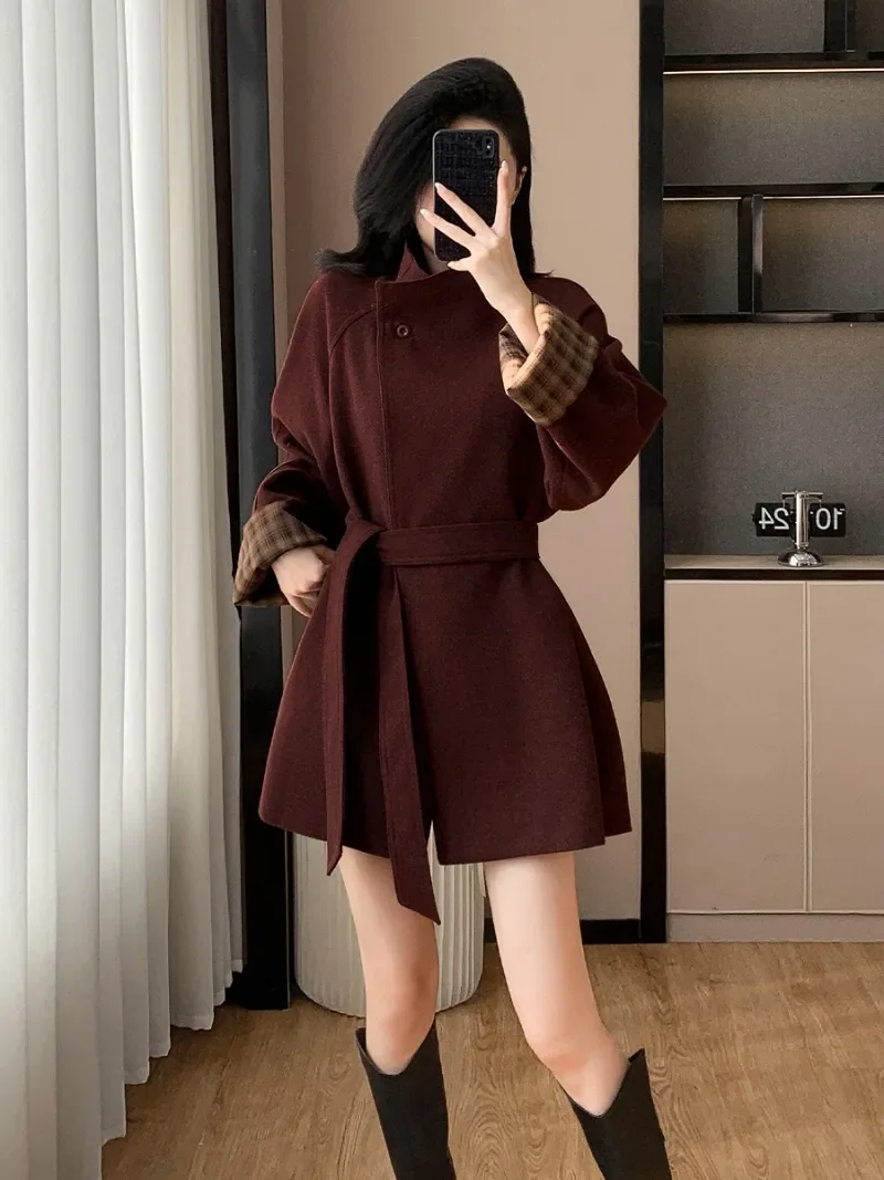 Sweet Hot Girl Contrast Color Plaid Woolen Coat Women's Autumn Winter Long-sleeved Lace-up Trench Coat Fashion Female Clothes
Sweet Hot Girl Contrast Color Plaid Woolen Coat Women's Autumn Winter Long-sleeved Lace-up Trench Coat Fashion Female Clothes