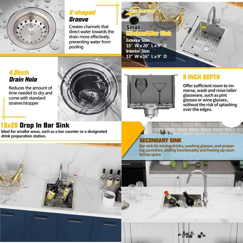 15x20 Inch Stainless Steel Bar Sink for Compact Kitchens, Perfect as Drop-In Prep Sink, RV, with Bottom Grid and Drain Accessori
15x20 Inch Stainless Steel Bar Sink for Compact Kitchens, Perfect as Drop-In Prep Sink, RV, with Bottom Grid and Drain Accessori