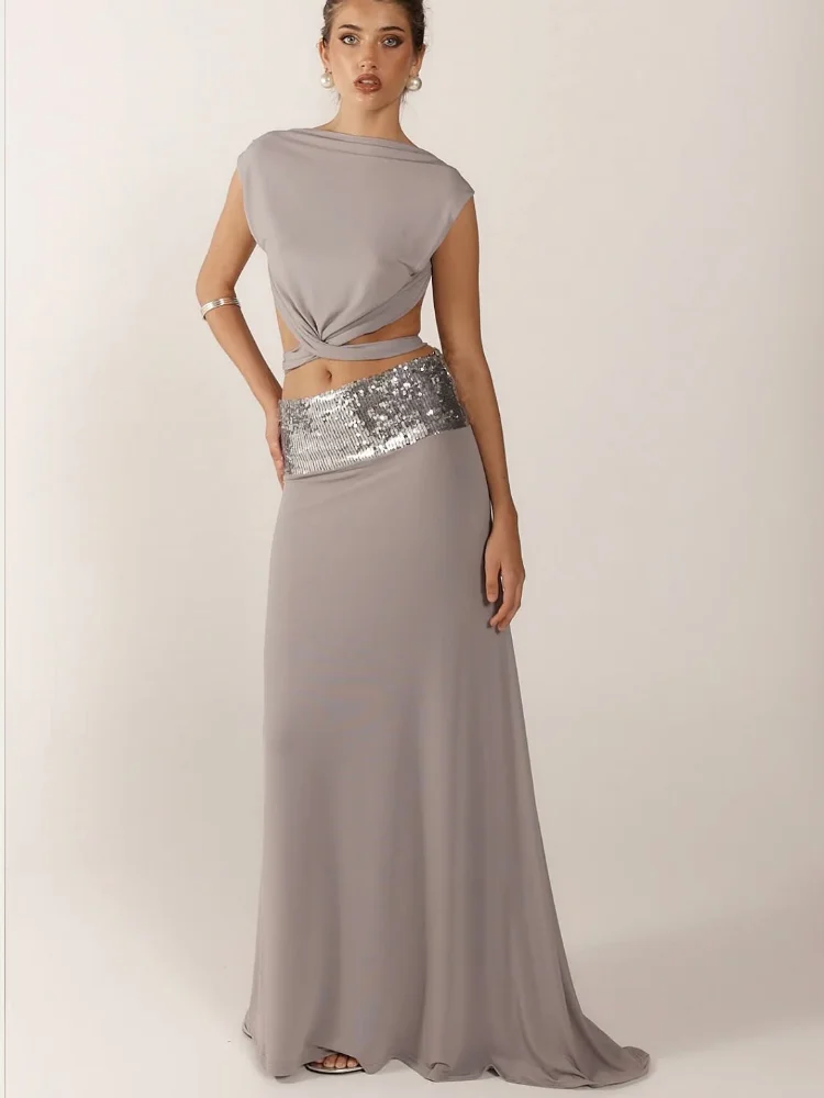 Шикарный однотонный комплект с длинной юбкой на шнуровке и открытой спиной, женский комплект без рукавов с открытой талией и круглым вырезом, короткий топ, женские вечерние комплекты
Шикарный однотонный комплект с длинной юбкой на шнуровке и открытой спиной, женский комплект без рукавов с открытой талией и круглым вырезом, короткий топ, женские вечерние комплекты