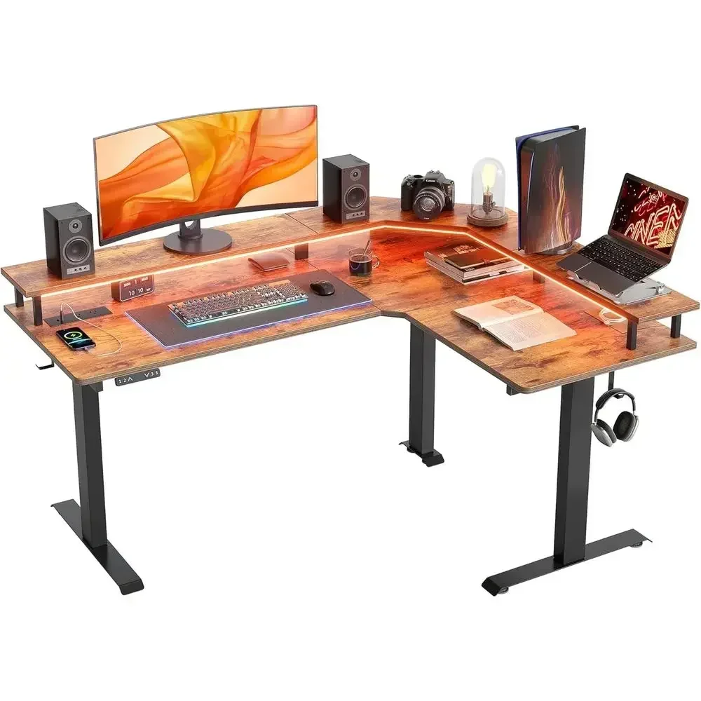 63 Triple Motor L-Shaped Adjustable Desk with LED & Outlets, Ergonomic Standing Gaming Desk, Rustic Brown/Black
63 Triple Motor L-Shaped Adjustable Desk with LED & Outlets, Ergonomic Standing Gaming Desk, Rustic Brown/Black