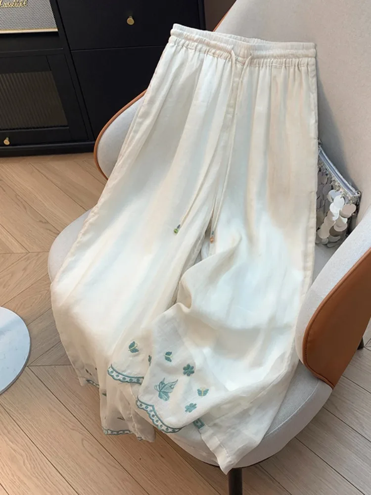 Chinese Style Embroidered Cotton Linen Wide Leg Pants High Waist Drawstring Home Casual Pants Double Layered Loose Fit Women
Chinese Style Embroidered Cotton Linen Wide Leg Pants High Waist Drawstring Home Casual Pants Double Layered Loose Fit Women