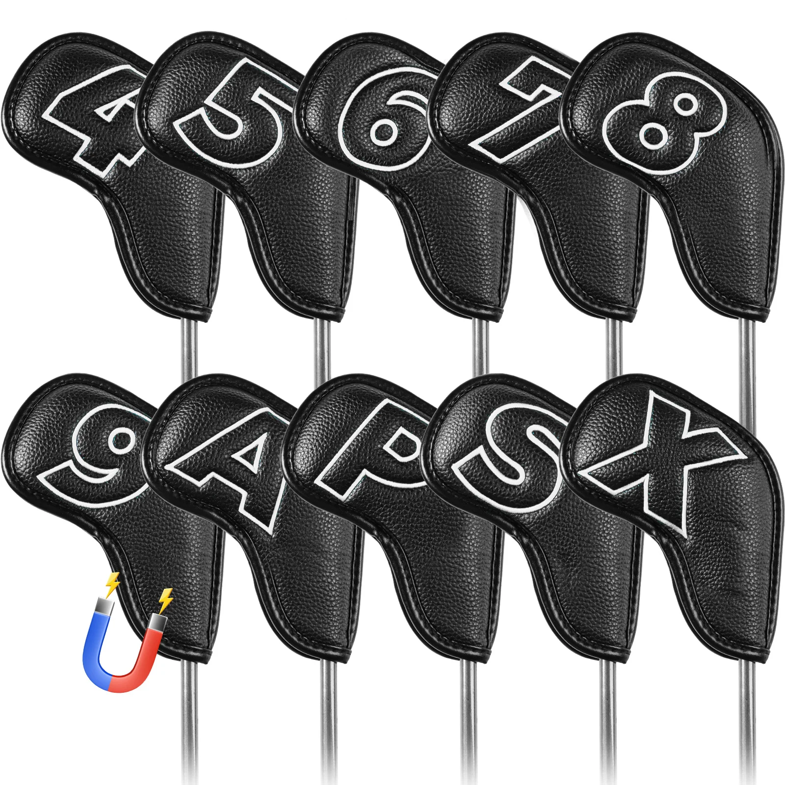 Deluxe Golf Iron Covers Set - Strong Magnetic Closure 10 Pack Double Side Number Synthetic Leather Club Headcover
Deluxe Golf Iron Covers Set - Strong Magnetic Closure 10 Pack Double Side Number Synthetic Leather Club Headcover