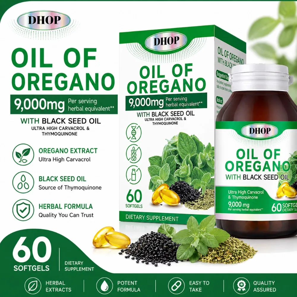 DHOP Oregano Extract Softgels with Black Seed Oil, Carvacrol & Thymoquinone Herbal Blend, 9000mg Equivalent, 60 Count
DHOP Oregano Extract Softgels with Black Seed Oil, Carvacrol & Thymoquinone Herbal Blend, 9000mg Equivalent, 60 Count
