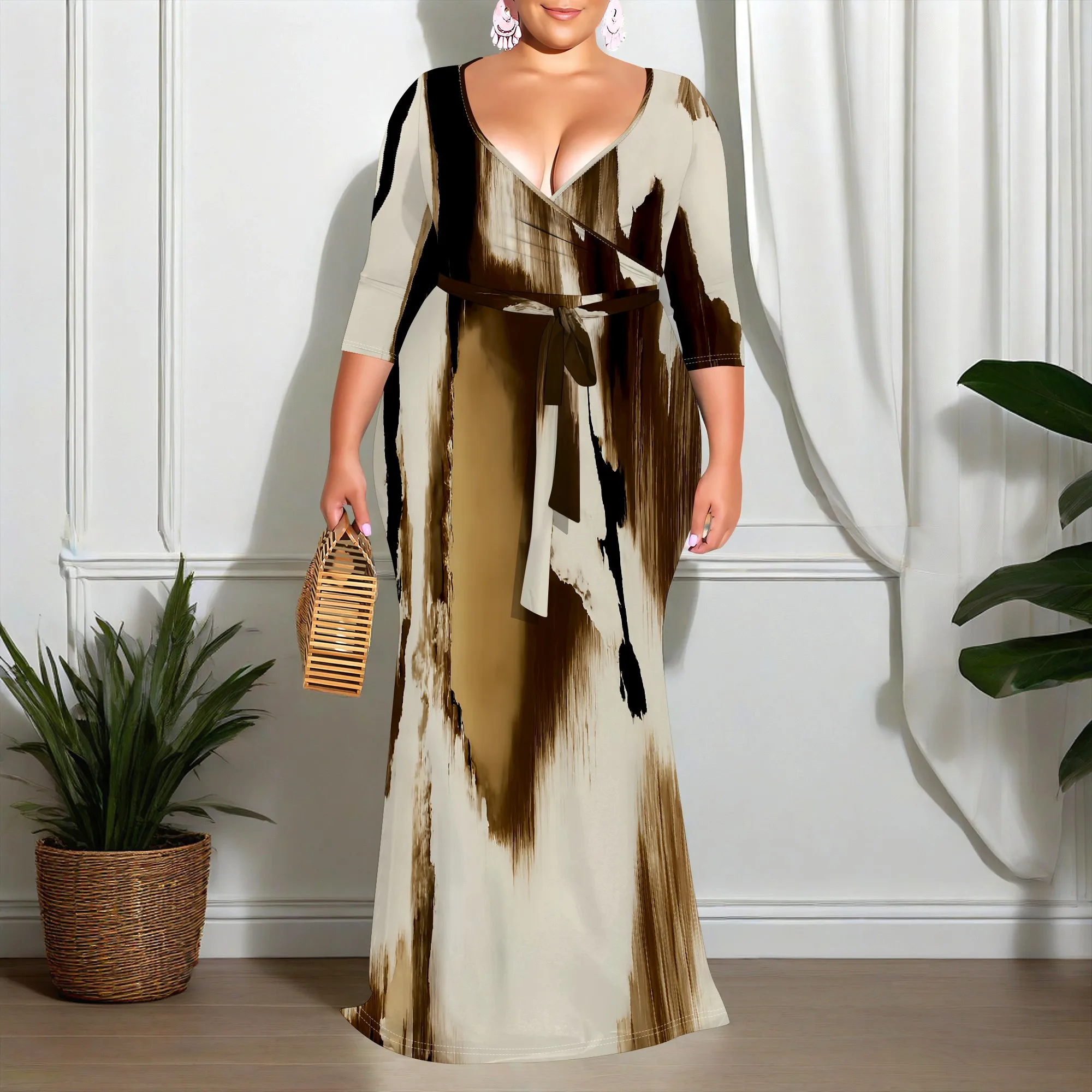 Autumn Winter Plus Size Abstract Print V-Neck Long Dress, Slim Fit Comfortable Dress for Parties/Gatherings/Festivals, XL-6XL
Autumn Winter Plus Size Abstract Print V-Neck Long Dress, Slim Fit Comfortable Dress for Parties/Gatherings/Festivals, XL-6XL