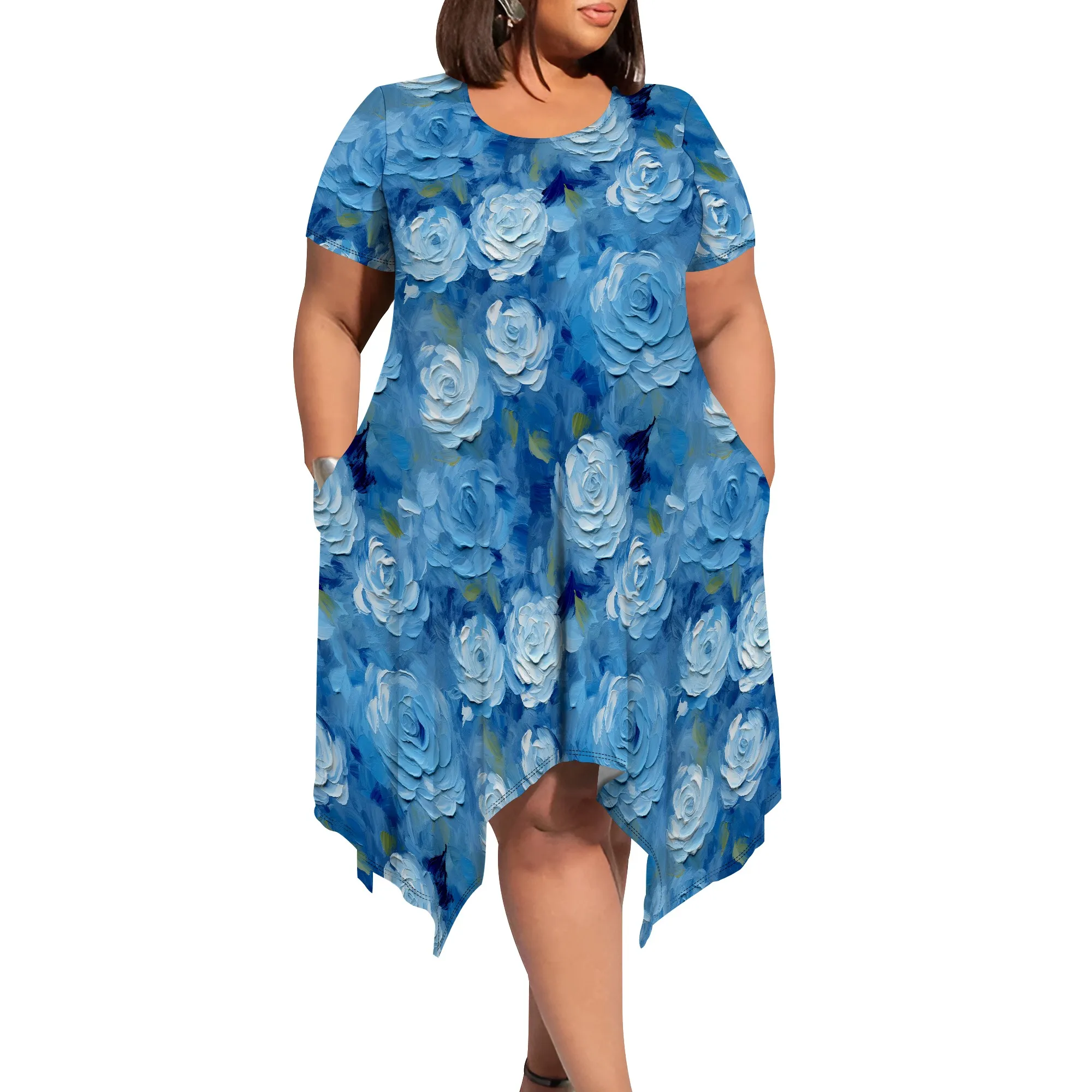 Plus Size Women's Summer Boho Style Dress With Oil Painting Floral Pattern Short Sleeves And Convenient Pockets
Plus Size Women's Summer Boho Style Dress With Oil Painting Floral Pattern Short Sleeves And Convenient Pockets