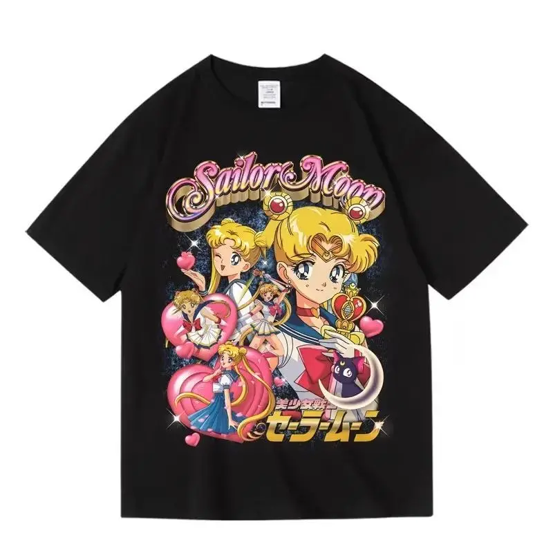 Sailor Moon Black T-shirt Anime Print Pink Blue Sailor Moon Text Gold Crescent Moon Luna Cat Design Cotton Crew Neck Kawaii
Sailor Moon Black T-shirt Anime Print Pink Blue Sailor Moon Text Gold Crescent Moon Luna Cat Design Cotton Crew Neck Kawaii