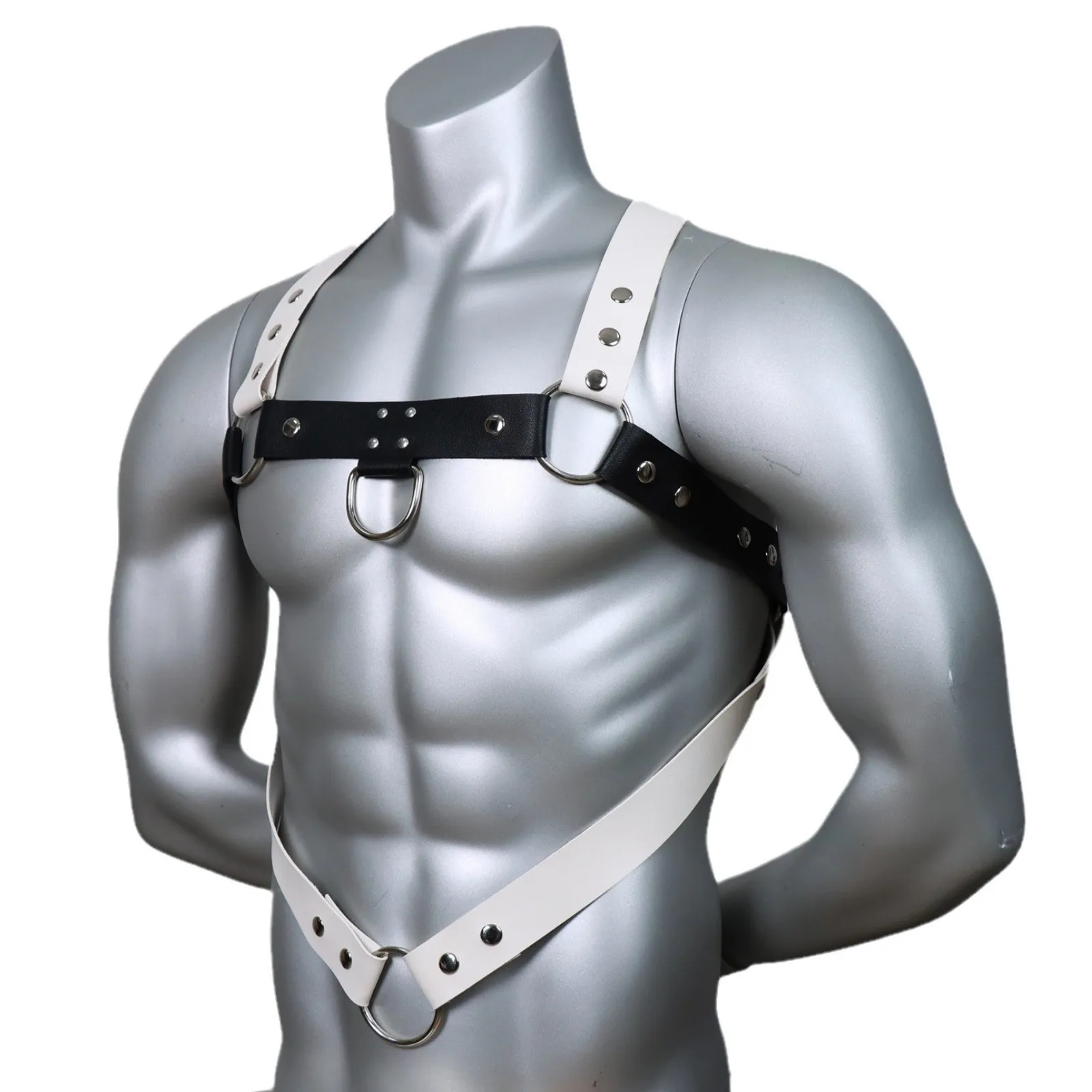 Men Leather Metal Rings Body Chest Harness Punk Black White Color Adjustable Bondage Cage Harness Belts Gay Rave Clothing
Men Leather Metal Rings Body Chest Harness Punk Black White Color Adjustable Bondage Cage Harness Belts Gay Rave Clothing