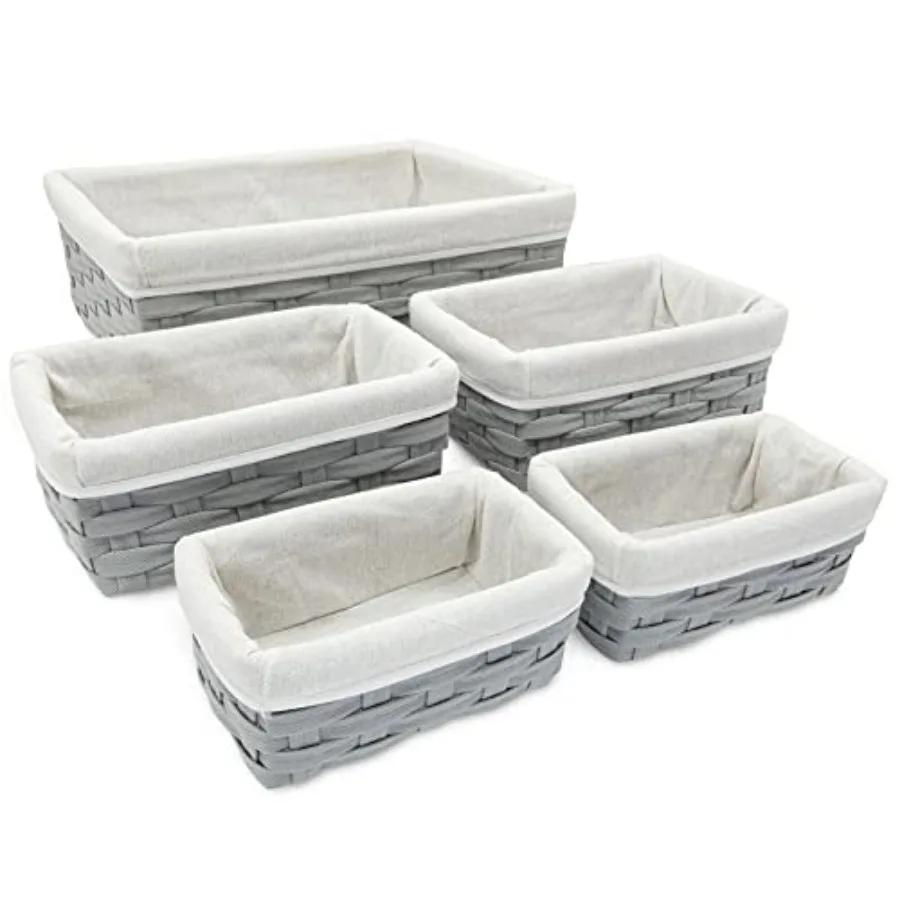 Wicker Nesting Baskets with Cloth Lining - 5-Pack Gray Rectangular Set - Stackable Storage Bins and Lined Baskets for Organizin
Wicker Nesting Baskets with Cloth Lining - 5-Pack Gray Rectangular Set - Stackable Storage Bins and Lined Baskets for Organizin