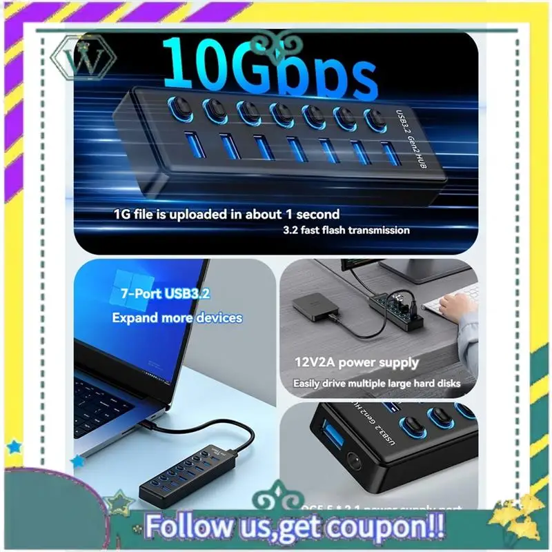 НОВЫЙ 7-портовый концентратор USB3.2 Gen2, концентратор USB 3.0 10 Гбит/с с индивидуальным переключателем, светодиодный индикатор управления с адаптером питания, вилка стандарта США
НОВЫЙ 7-портовый концентратор USB3.2 Gen2, концентратор USB 3.0 10 Гбит/с с индивидуальным переключателем, светодиодный индикатор управления с адаптером питания, вилка стандарта США
