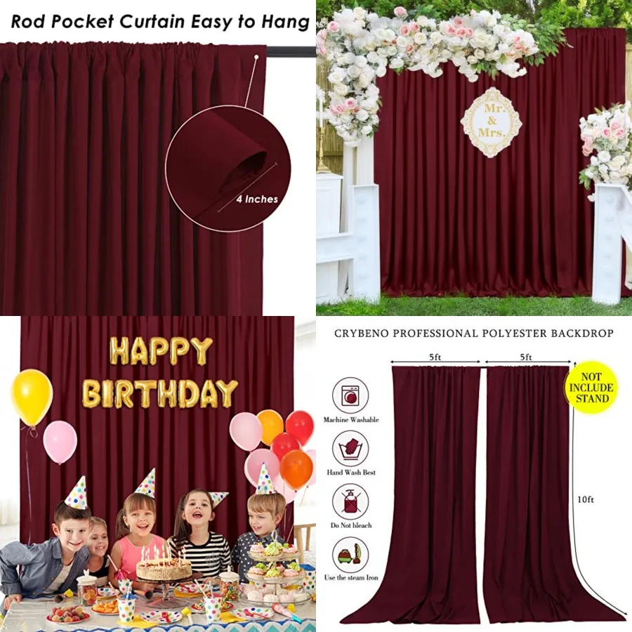 Burgundy Backdrop Curtains Photo Booth Background: 6 Panels 5ft x 10ft Polyester Fabric Drapes - for Party Anniversary Stage Ceremony Decorations
Burgundy Backdrop Curtains Photo Booth Background: 6 Panels 5ft x 10ft Polyester Fabric Drapes - for Party Anniversary Stage Ceremony Decorations