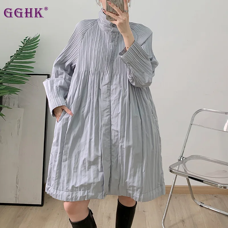 GGHK Pleated Women Long Cotton Jacket Solid Color High Neck Zipper Loose Fashion Thickened Warm Jacket 2024 Fall Winter New
GGHK Pleated Women Long Cotton Jacket Solid Color High Neck Zipper Loose Fashion Thickened Warm Jacket 2024 Fall Winter New