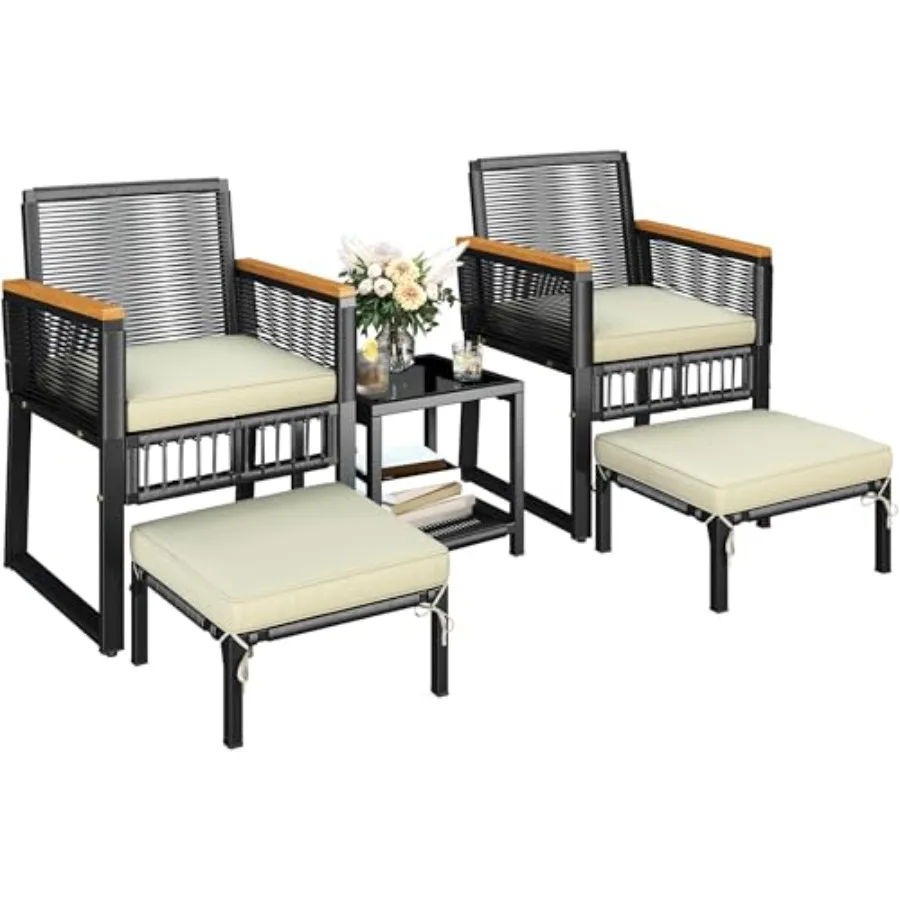 5-Piece Outdoor Conversation Set Wicker Rattan Patio Furniture Set with Rattan Armchairs 2-Layer Side Table Ottomans Acacia Woo
5-Piece Outdoor Conversation Set Wicker Rattan Patio Furniture Set with Rattan Armchairs 2-Layer Side Table Ottomans Acacia Woo