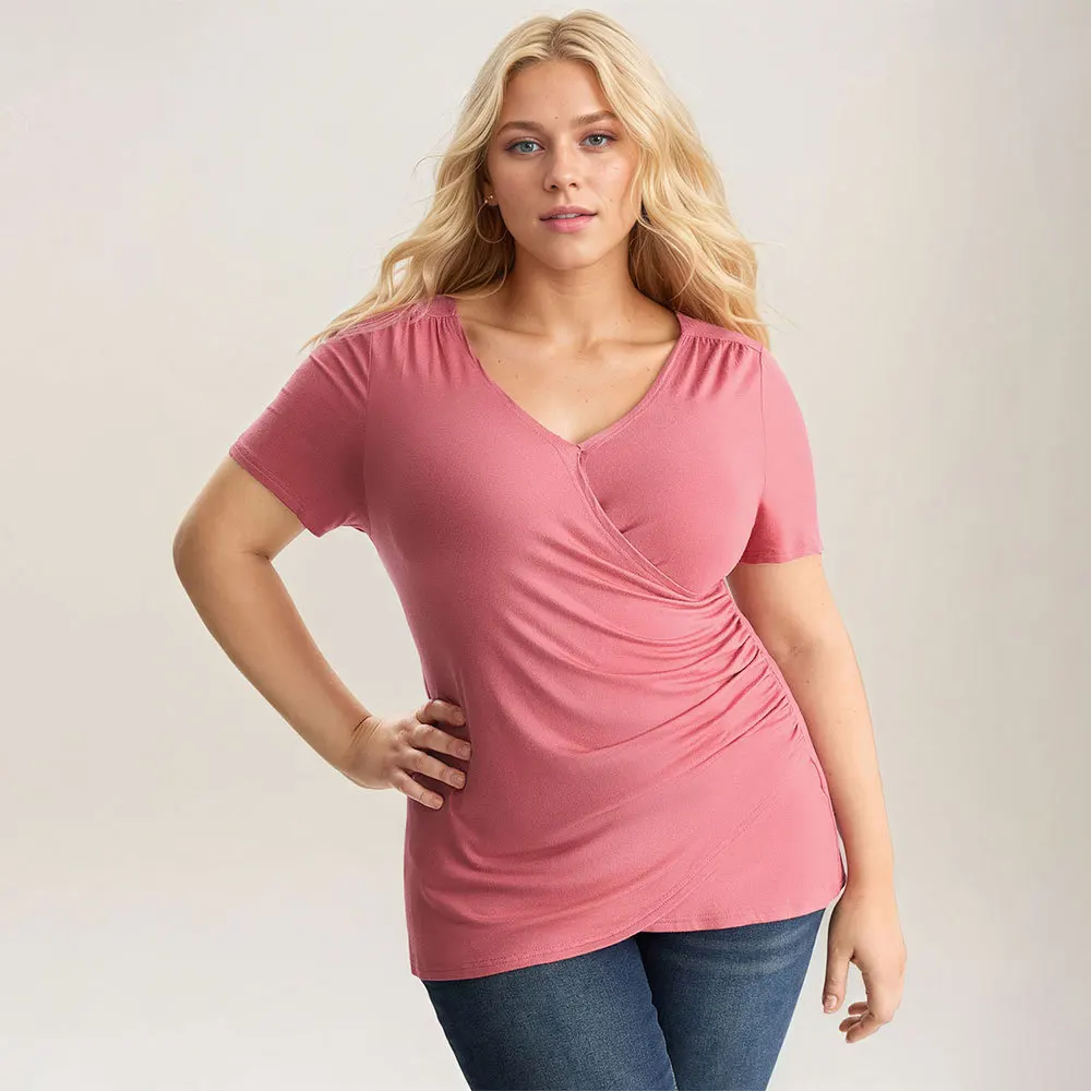 Short sleeved top 2025 new plus size women's clothing pink minimalist style versatile commuting T-shirt looks slim
Short sleeved top 2025 new plus size women's clothing pink minimalist style versatile commuting T-shirt looks slim