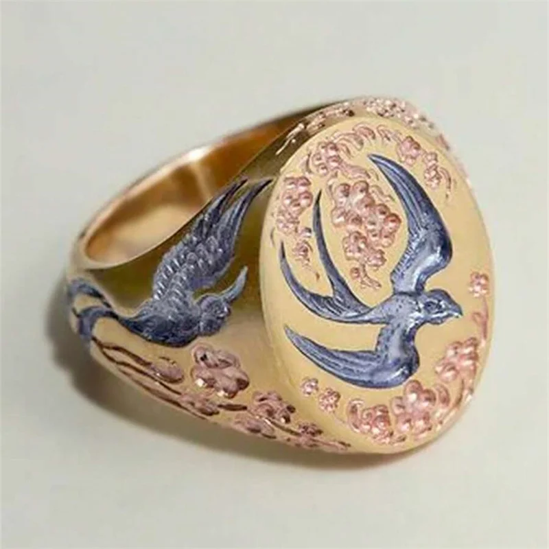 Vintage Hand Carved Wild Goose Enamel Women's Ring Gold Color Metal Geometry Daily Wear Party Jewelry Anniversary Gift
Vintage Hand Carved Wild Goose Enamel Women's Ring Gold Color Metal Geometry Daily Wear Party Jewelry Anniversary Gift