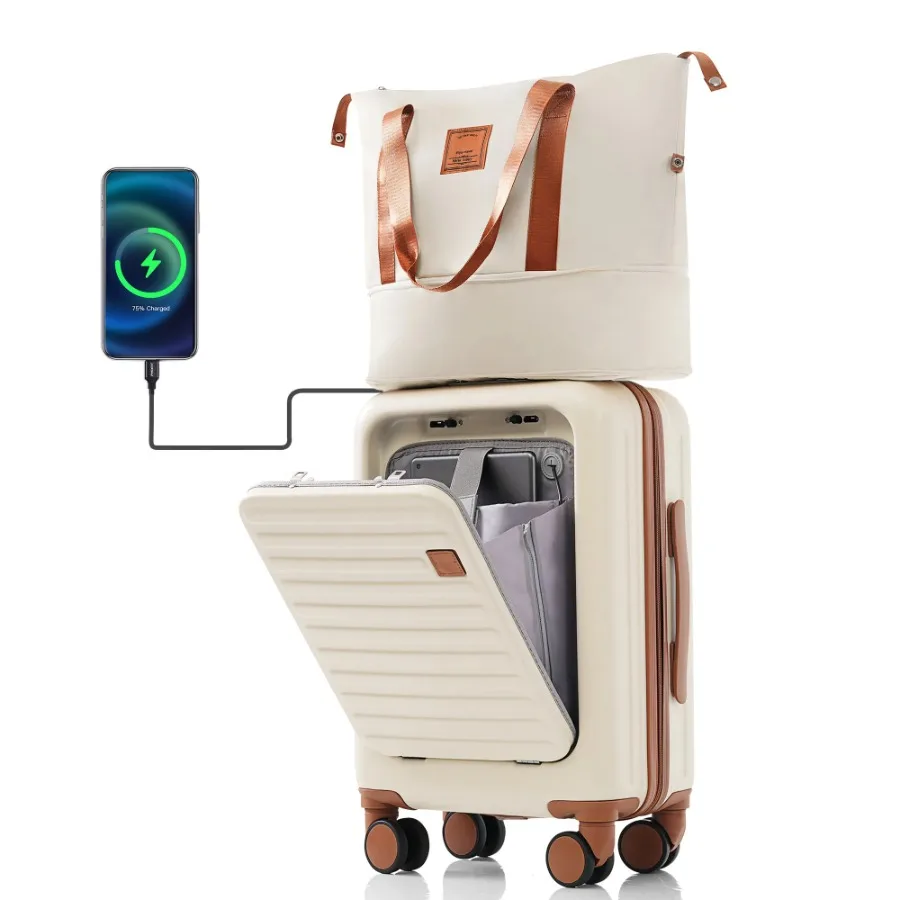 Front Opening 20-Inch Carry-On Luggage with Expandable Travel Bag Set ABS Hard Shell Two-piece suitcase set with USB Port Cup H
Front Opening 20-Inch Carry-On Luggage with Expandable Travel Bag Set ABS Hard Shell Two-piece suitcase set with USB Port Cup H