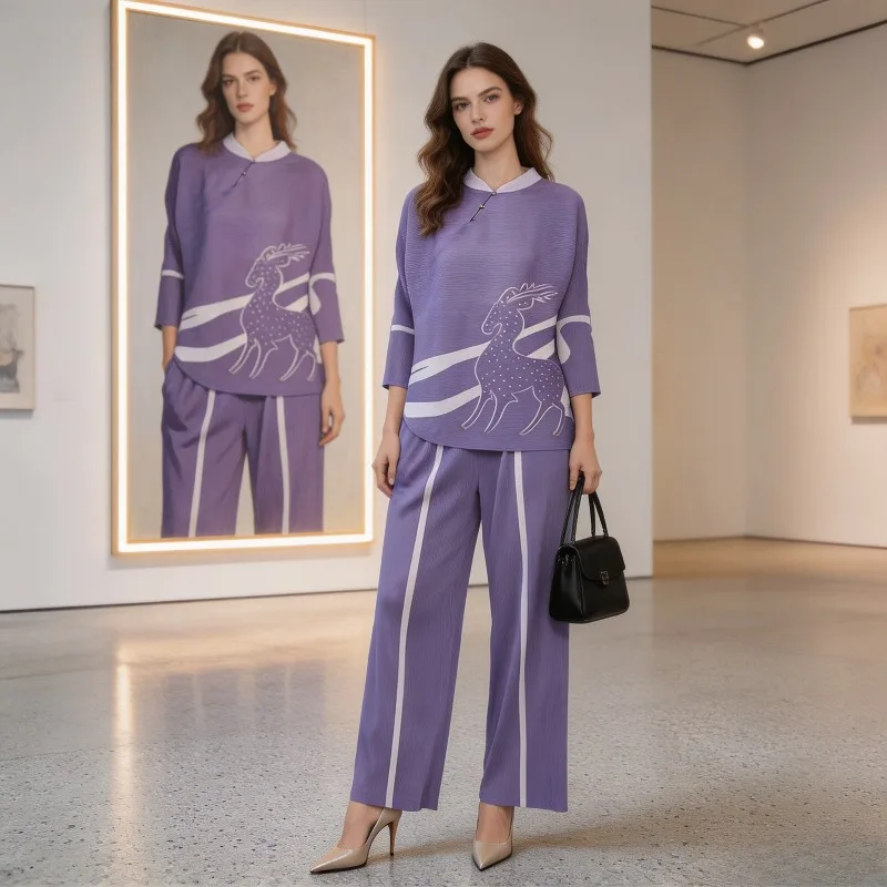 Miyake Pleated Spring New Fashion Rhinestone Print Two-Piece Set Loose Casual Suit Pleated Plus Size Full Set for Women Pleat
Miyake Pleated Spring New Fashion Rhinestone Print Two-Piece Set Loose Casual Suit Pleated Plus Size Full Set for Women Pleat