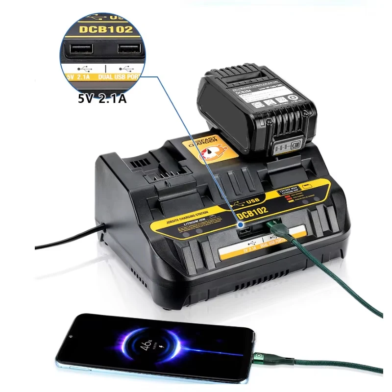 Зарядное устройство DCB102 Rapid с 2 ползунками, 4 А, ток зарядки USB 2A DCB200 DCB140 для литиевой батареи Dewalt 10,8 В 14,4 В 18 В 20 В 60 В
Зарядное устройство DCB102 Rapid с 2 ползунками, 4 А, ток зарядки USB 2A DCB200 DCB140 для литиевой батареи Dewalt 10,8 В 14,4 В 18 В 20 В 60 В