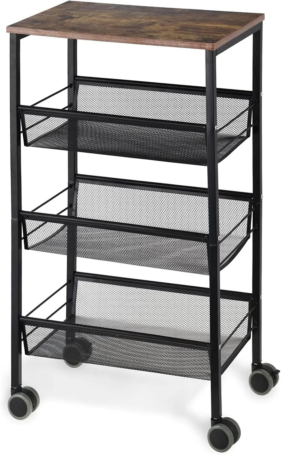 4-Tier Kitchen Storage Cart with Wheels, Wood Look Top, Metal Mesh Shelving, Lockable Wheels
4-Tier Kitchen Storage Cart with Wheels, Wood Look Top, Metal Mesh Shelving, Lockable Wheels
