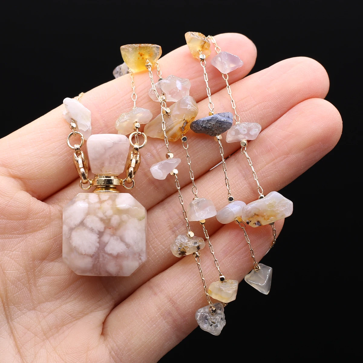 Women Necklace Natural Stone Cherry Blossom Agate Perfume Bottle Pendant For Women Christmas Halloween Gift Chain 80cm
Women Necklace Natural Stone Cherry Blossom Agate Perfume Bottle Pendant For Women Christmas Halloween Gift Chain 80cm