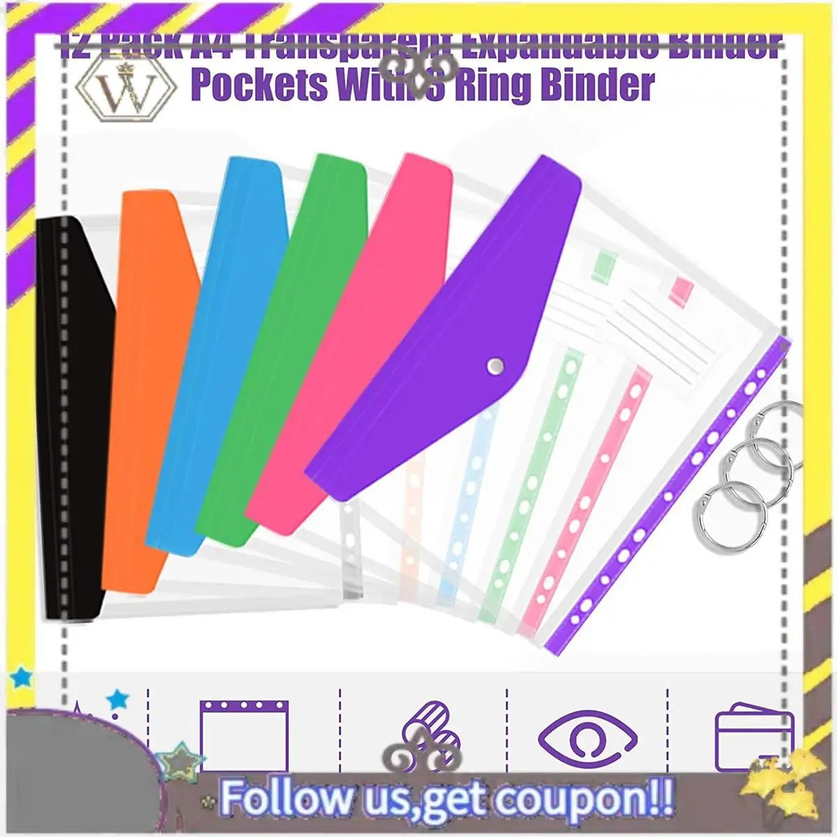 New 12 Pcs A4 Binder Pocket Expandable Envelopes Clear Plastic Envelopes For Ring Binder Folder, Snap Button
New 12 Pcs A4 Binder Pocket Expandable Envelopes Clear Plastic Envelopes For Ring Binder Folder, Snap Button
