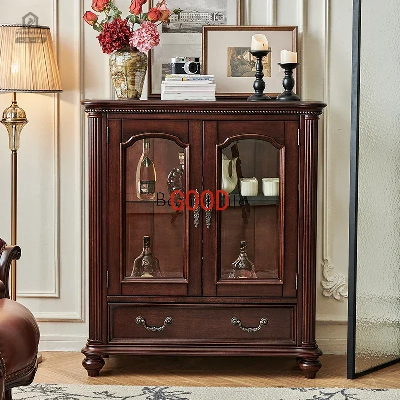 American retro wine cabinet, golden teak all solid wood living room dwarf wine cabinet solid wood storage 
American retro wine cabinet, golden teak all solid wood living room dwarf wine cabinet solid wood storage