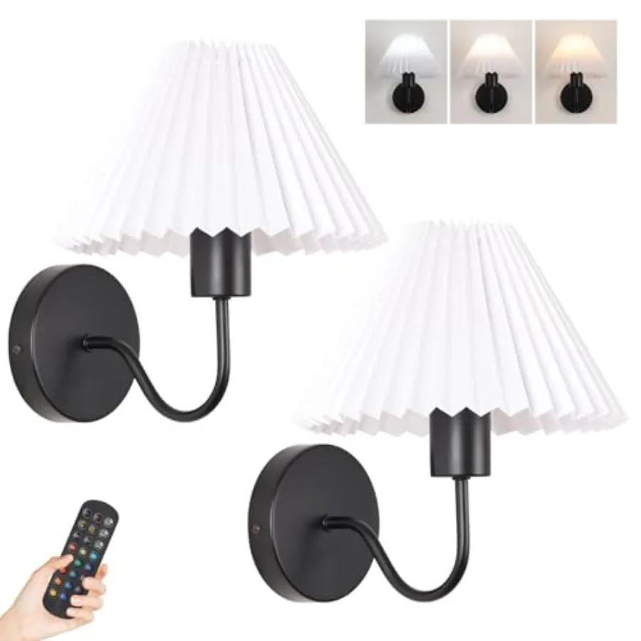 Rechargeable Battery Operated Wall Sconces Set of 2, Wall Lights with Remote, Dimmable Wall Lamp with Pleated Shades, 15 Colors
Rechargeable Battery Operated Wall Sconces Set of 2, Wall Lights with Remote, Dimmable Wall Lamp with Pleated Shades, 15 Colors