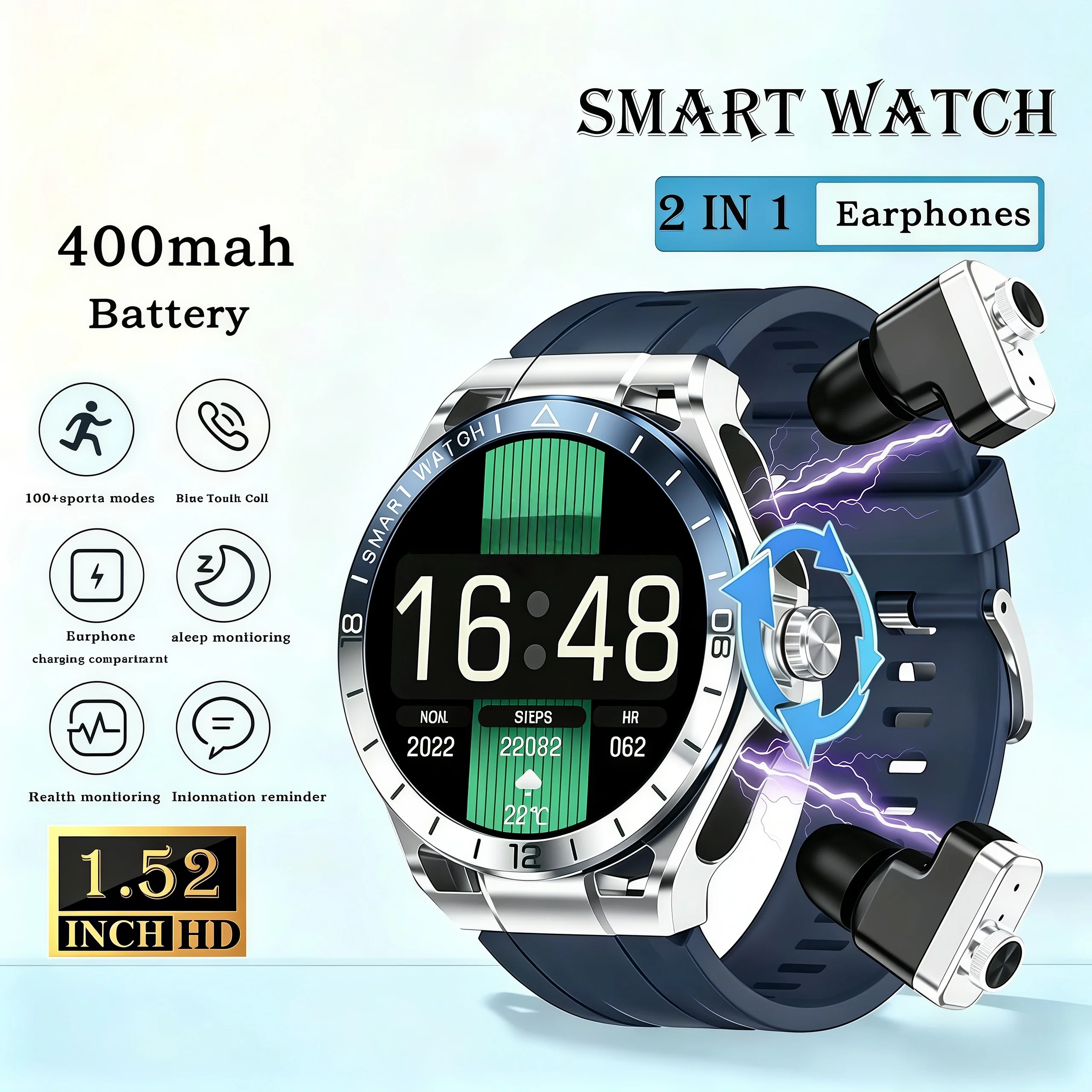 2 In 1 Bluetooth Call Earphones Smart Watch TWS Noise-canceling Headphones Heart Rate Health Watches Sports Smartwatch for men
2 In 1 Bluetooth Call Earphones Smart Watch TWS Noise-canceling Headphones Heart Rate Health Watches Sports Smartwatch for men