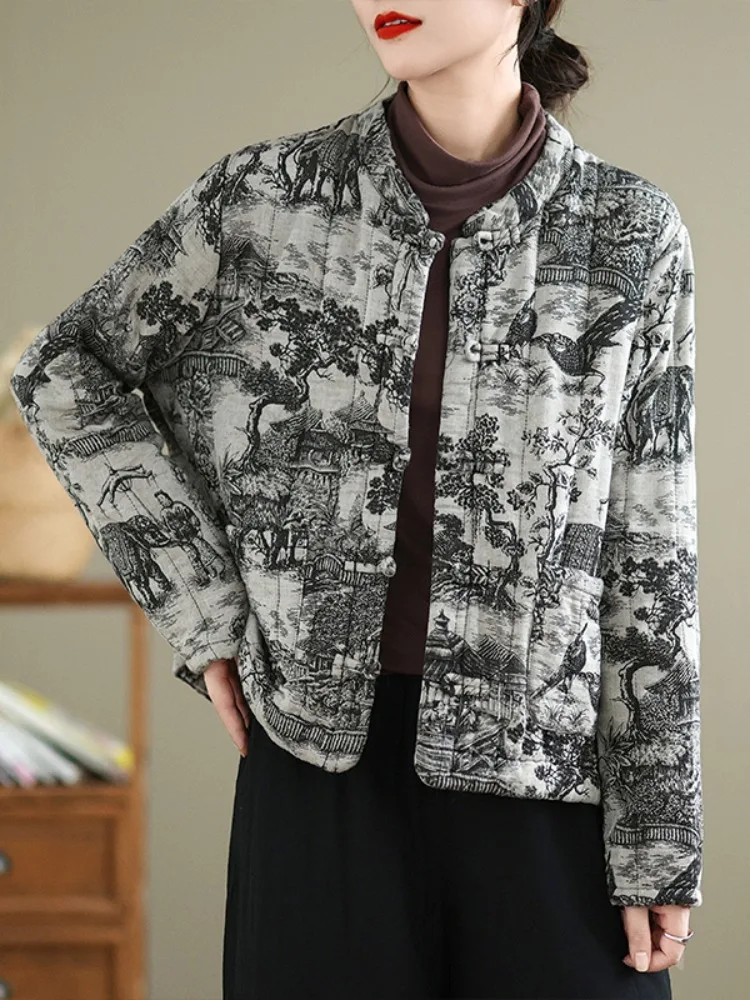 Thickened Cotton Jacket Women's Winter Large Size Improved Hanfu Linen Cotton Coat Upper Body Retro Style Long Sleeve Button
Thickened Cotton Jacket Women's Winter Large Size Improved Hanfu Linen Cotton Coat Upper Body Retro Style Long Sleeve Button