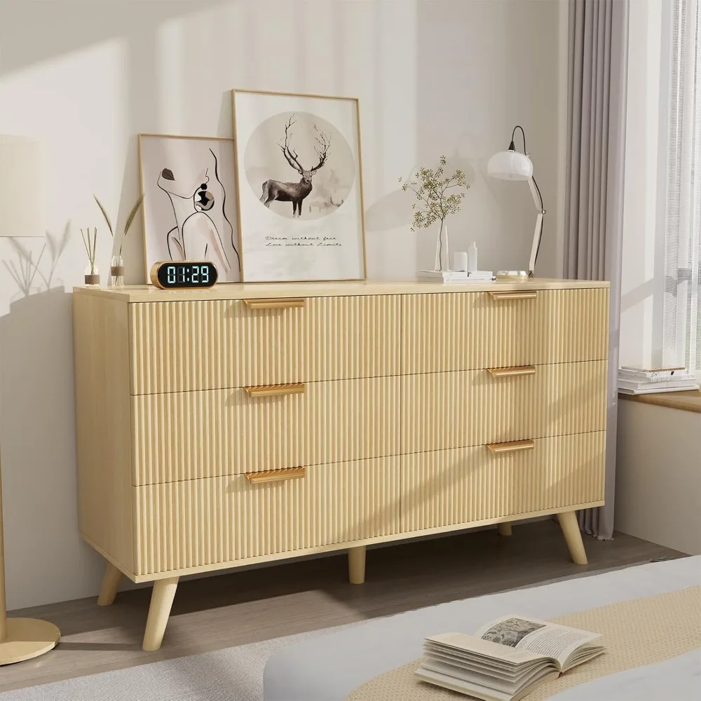 Boho Fluted 6 Drawer Dresser for Bedroom, Chest of Drawers with Solid Wood Legs, Modern Dresser Chest Cabinet Organizer with Gol
Boho Fluted 6 Drawer Dresser for Bedroom, Chest of Drawers with Solid Wood Legs, Modern Dresser Chest Cabinet Organizer with Gol