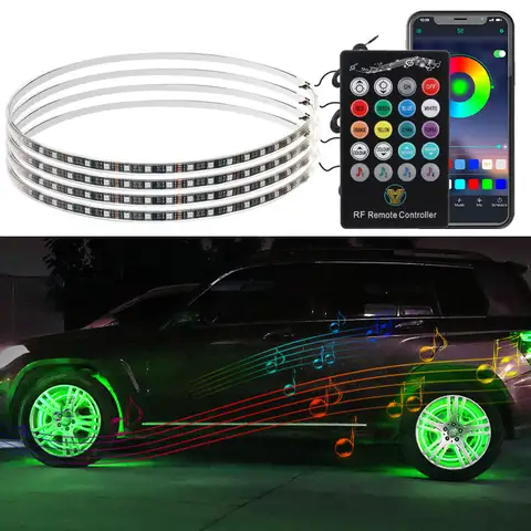 4Pcs RGB Car Wheel hub Light Strip Kit 15INCH Neon Wheel Ring Neon Light Strip APP Remote Control Auto Tire Decoration