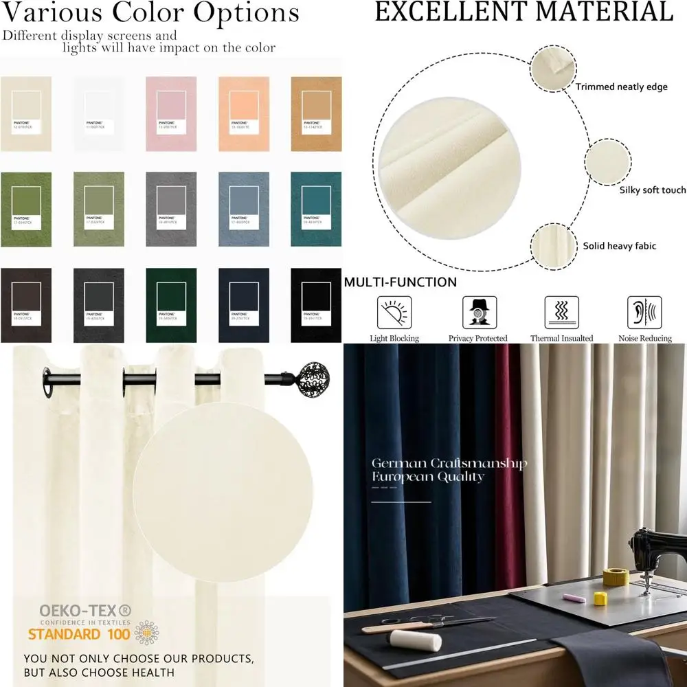 Thermal Insulated Velvet Curtains, Ivory White, 96 Length, 2 Panels, 52 Wide, Noise Reducing, Light Filtering for Living Room
Thermal Insulated Velvet Curtains, Ivory White, 96 Length, 2 Panels, 52 Wide, Noise Reducing, Light Filtering for Living Room