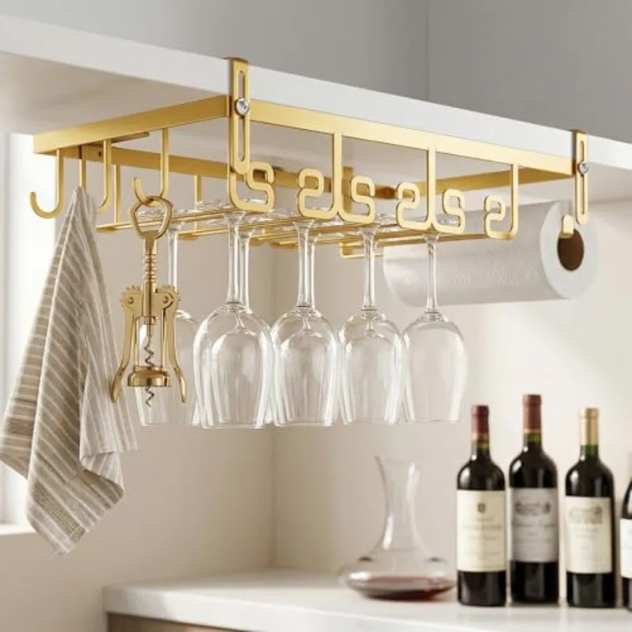 Upgraded Adjustable Under Cabinet Wine Glass Rack, Metal Stemware Holder with Built-in Hook and Paper Towel Holder, Rustproof S
Upgraded Adjustable Under Cabinet Wine Glass Rack, Metal Stemware Holder with Built-in Hook and Paper Towel Holder, Rustproof S