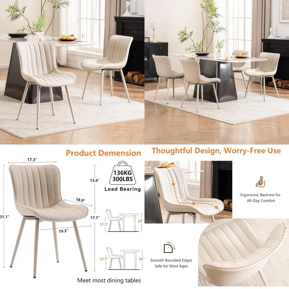 Mid-Century Modern Cream PU Leather Dining Chairs Set of 2 with Metal Legs, Armless Style
Mid-Century Modern Cream PU Leather Dining Chairs Set of 2 with Metal Legs, Armless Style