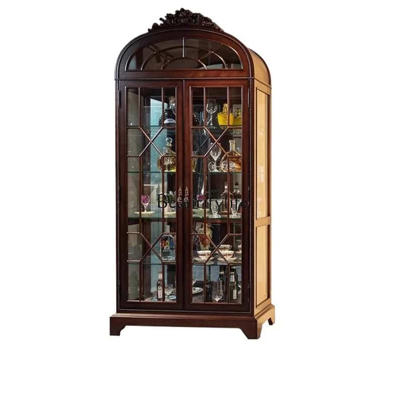 American light luxury solid wood European retro living room red dining side storage glass cabinet
American light luxury solid wood European retro living room red dining side storage glass cabinet