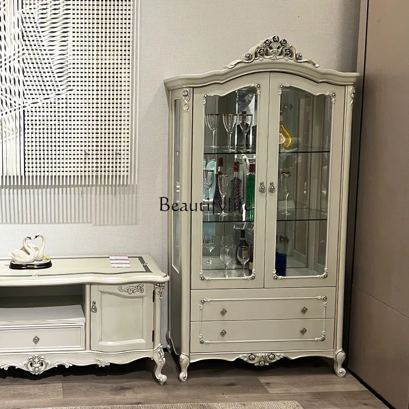 All solid wood wine cabinet integrated, simple modern storage against the wall, two-door decorative cabinet
All solid wood wine cabinet integrated, simple modern storage against the wall, two-door decorative cabinet