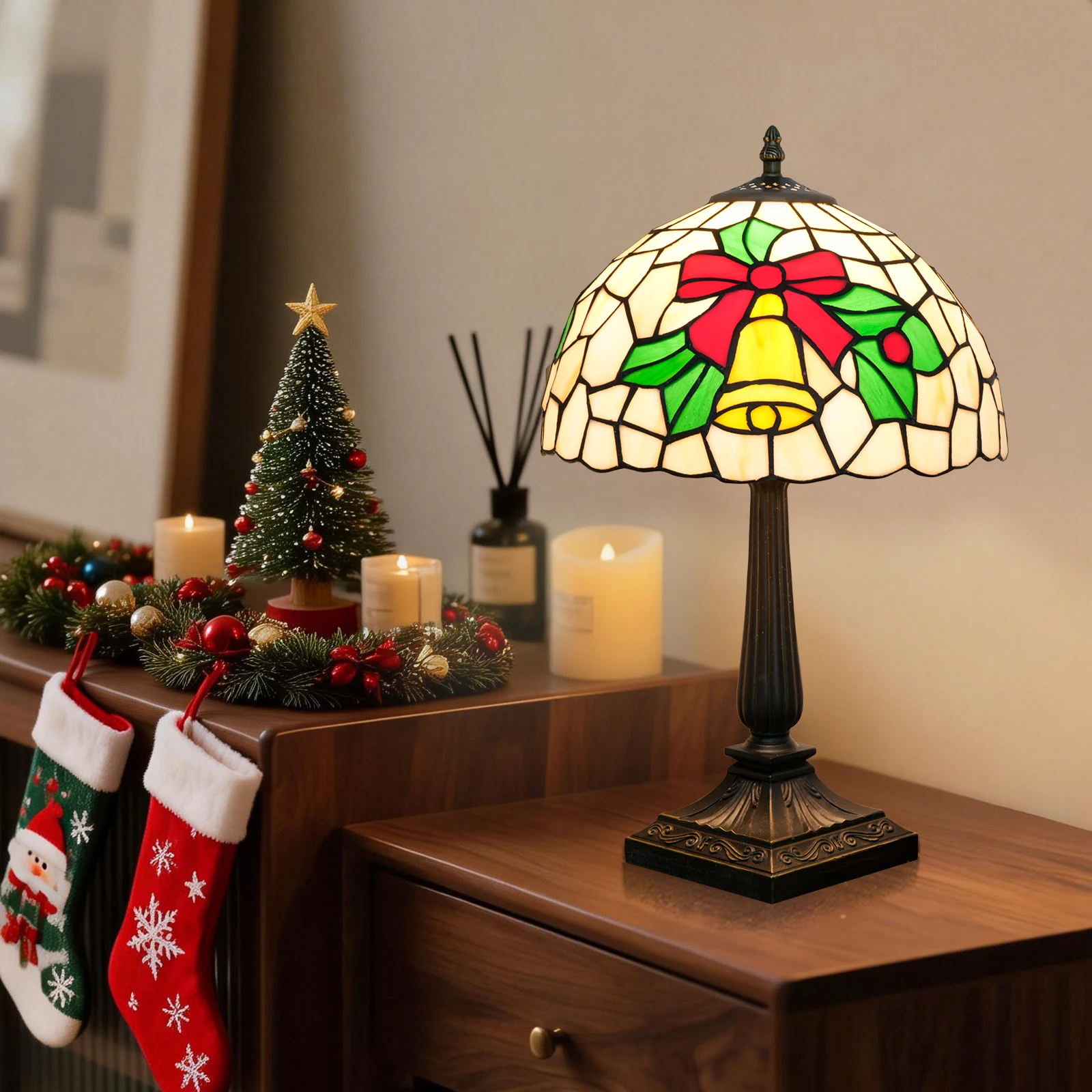 Tiffany Style Stained Glass Christmas bell Table Lamp Handmade Holiday Gifts Decoration Desk lamps for Home Mall Restaurant
Tiffany Style Stained Glass Christmas bell Table Lamp Handmade Holiday Gifts Decoration Desk lamps for Home Mall Restaurant