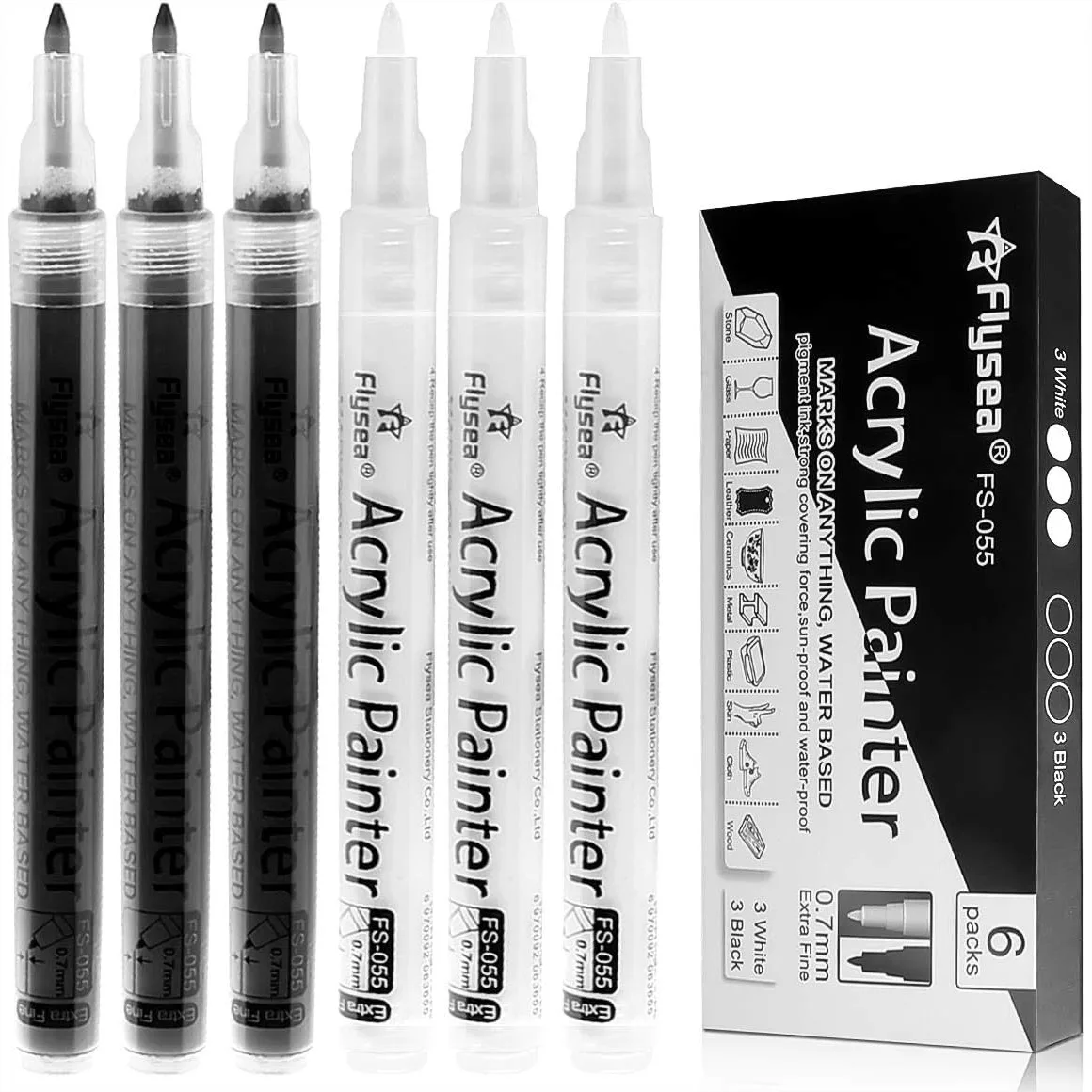 Acrylic Paint Pens, 0.7mm Black and White Permanent Marker for Rock Painting, Glass, Wood, Ceramic, Canvas, Paper, Plastic
Acrylic Paint Pens, 0.7mm Black and White Permanent Marker for Rock Painting, Glass, Wood, Ceramic, Canvas, Paper, Plastic