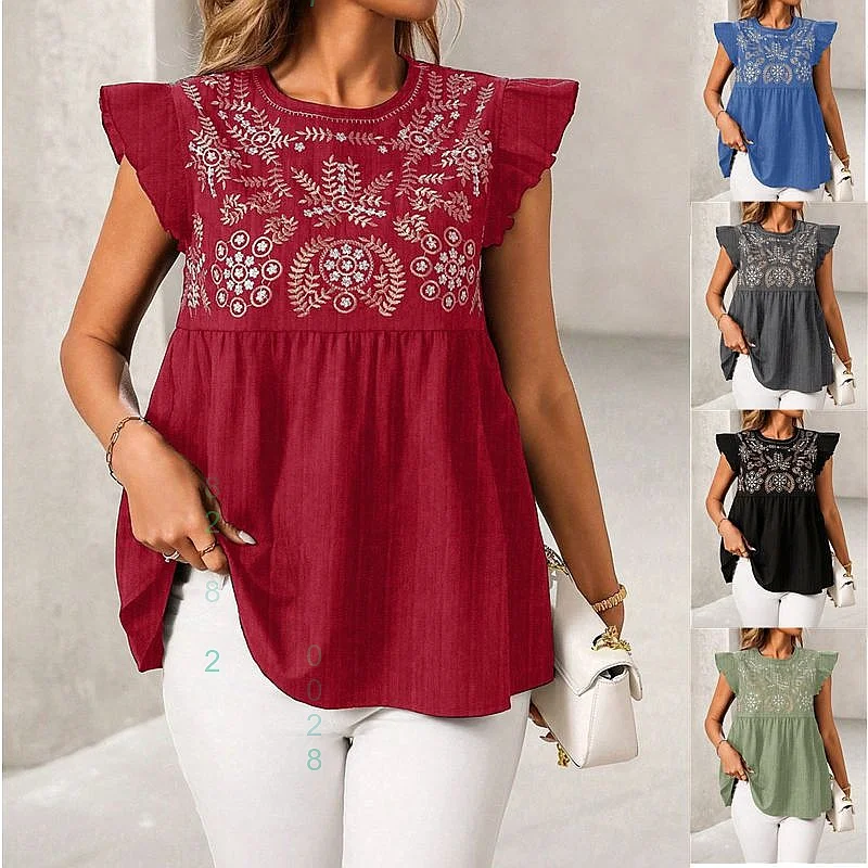 Ethnic Embroidered Short Blouse, Women Casual Tops Shirt with Flutter Sleeves Spring Summer
Ethnic Embroidered Short Blouse, Women Casual Tops Shirt with Flutter Sleeves Spring Summer