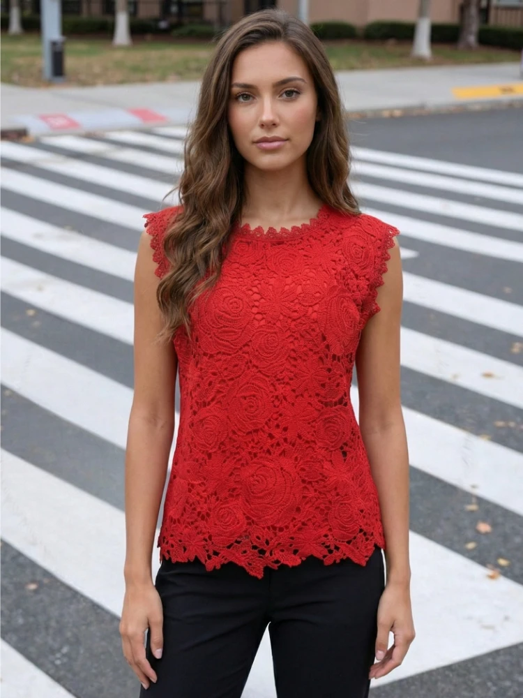 New 2026 Chic Summer Plus Size Lace Round Neck Sleeveless Women's Shirt Elegant Solid Color Casual Office Pullover Blouse Top
New 2026 Chic Summer Plus Size Lace Round Neck Sleeveless Women's Shirt Elegant Solid Color Casual Office Pullover Blouse Top