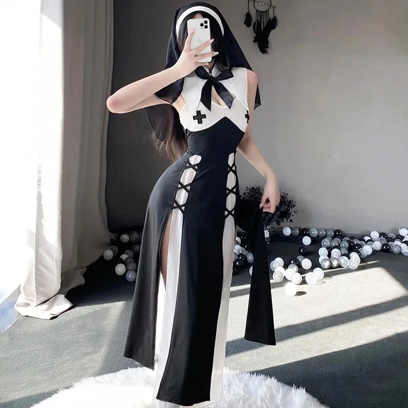Cute Nun Costume Original Halloween Party Sister Roleplay Outfit Anime Girls Hollow Out Fancy Dress Sexy Women Cosplay Uniform
Cute Nun Costume Original Halloween Party Sister Roleplay Outfit Anime Girls Hollow Out Fancy Dress Sexy Women Cosplay Uniform