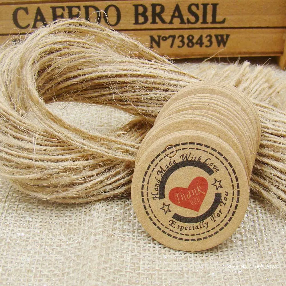 100PCS Kraft Price Tags+100PCS Hemp Strings Paper Thank You Tag Paper Handmade with Love Gift Tags for Cake/garment/Gift Box
100PCS Kraft Price Tags+100PCS Hemp Strings Paper Thank You Tag Paper Handmade with Love Gift Tags for Cake/garment/Gift Box