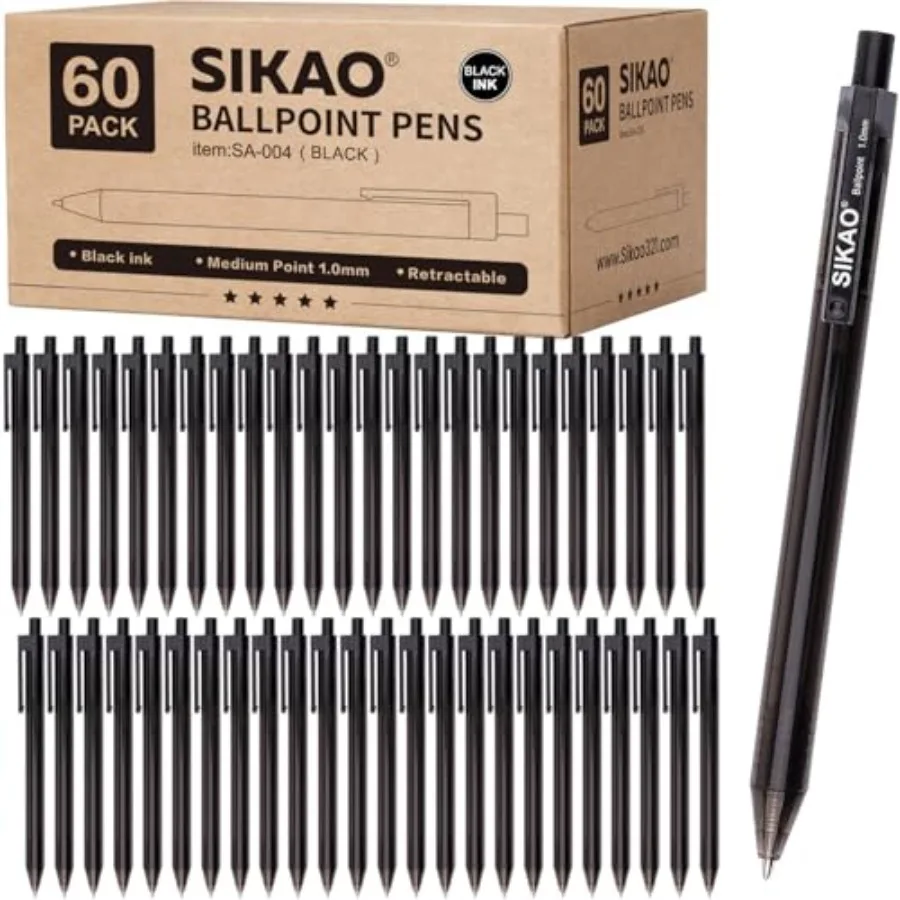 Black Pens Bulk, 60 Pack Retractable Ballpoint Pens, Black Ink 1.0mm Medium Point, Smooth Writing No-Smear, Click Pens for Teac
Black Pens Bulk, 60 Pack Retractable Ballpoint Pens, Black Ink 1.0mm Medium Point, Smooth Writing No-Smear, Click Pens for Teac