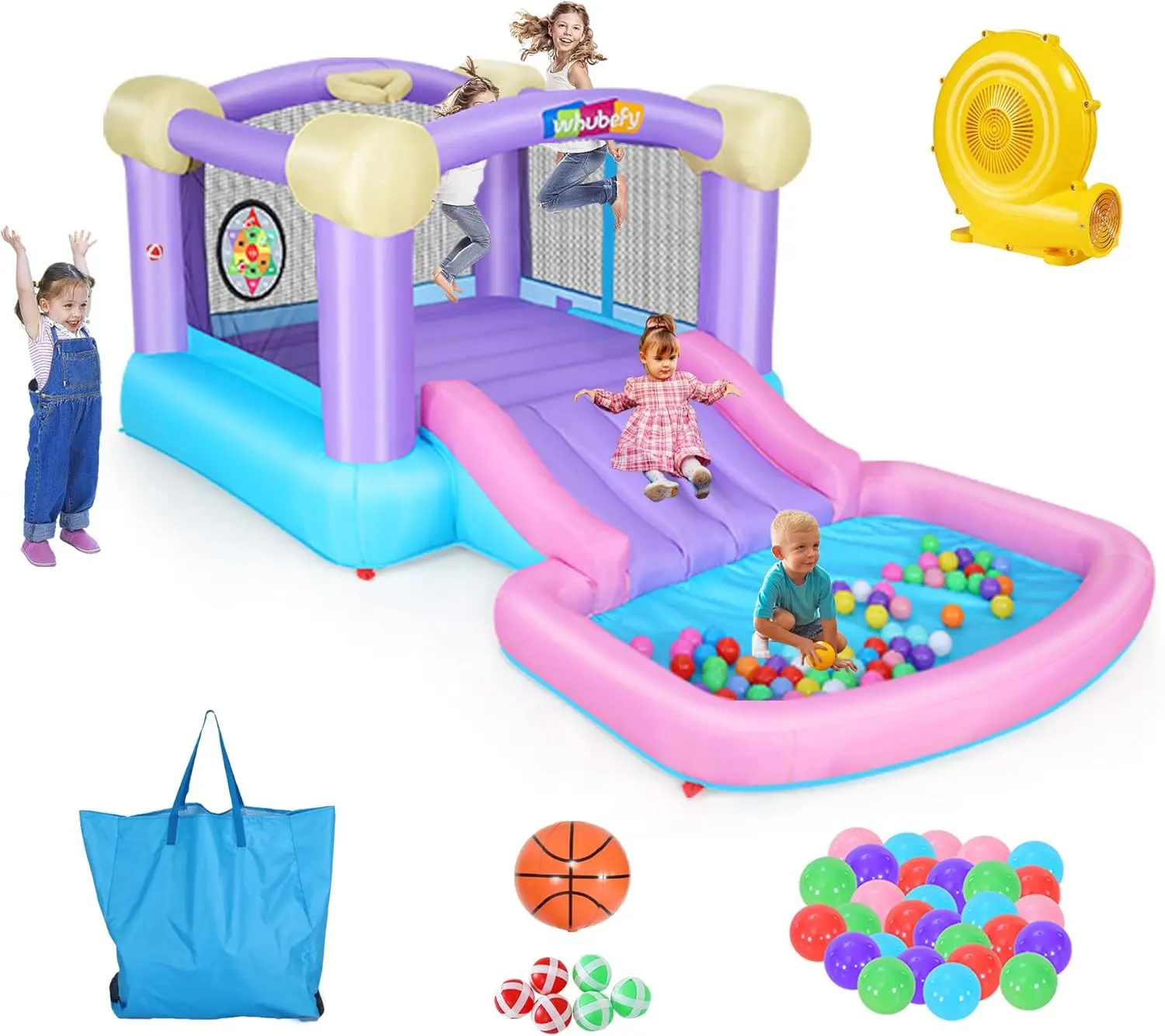 Kids Inflatable Bounce House with Slide and Ball Pit, 161x82x63 Inch Jumping Castle with 470W Blower for 3-4 Children, Indoor Outdoor Party Bouncy Castle
Kids Inflatable Bounce House with Slide and Ball Pit, 161x82x63 Inch Jumping Castle with 470W Blower for 3-4 Children, Indoor Outdoor Party Bouncy Castle