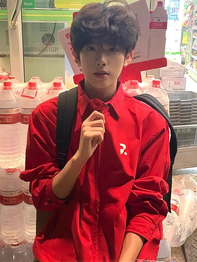 American Retro Red Flip Collar Jaet Men's Autumn Casual Loose Couple Top ort Sle Polyester Fiber Easy Care Proc
American Retro Red Flip Collar Jaet Men's Autumn Casual Loose Couple Top ort Sle Polyester Fiber Easy Care Proc