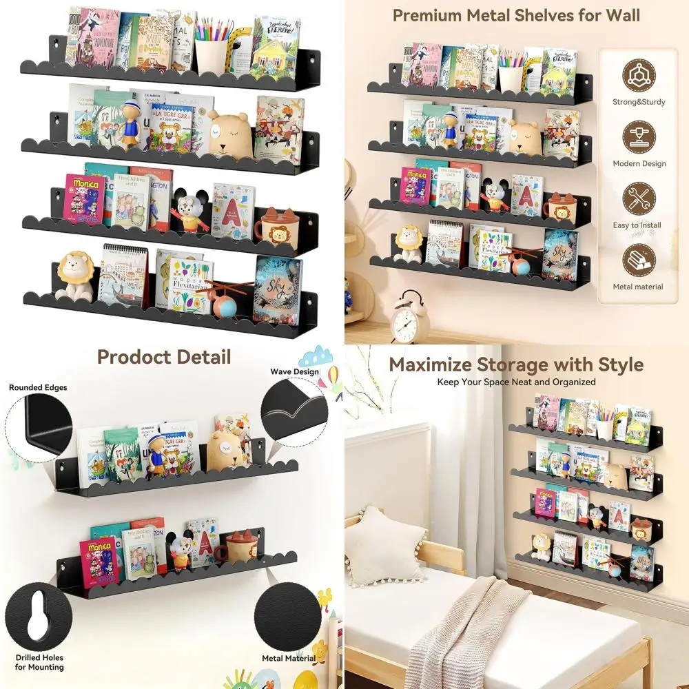 Set of 4, 23 Metal Wall Shelves for Kids' Rooms, Nurseries, and Decor in Black
Set of 4, 23 Metal Wall Shelves for Kids' Rooms, Nurseries, and Decor in Black