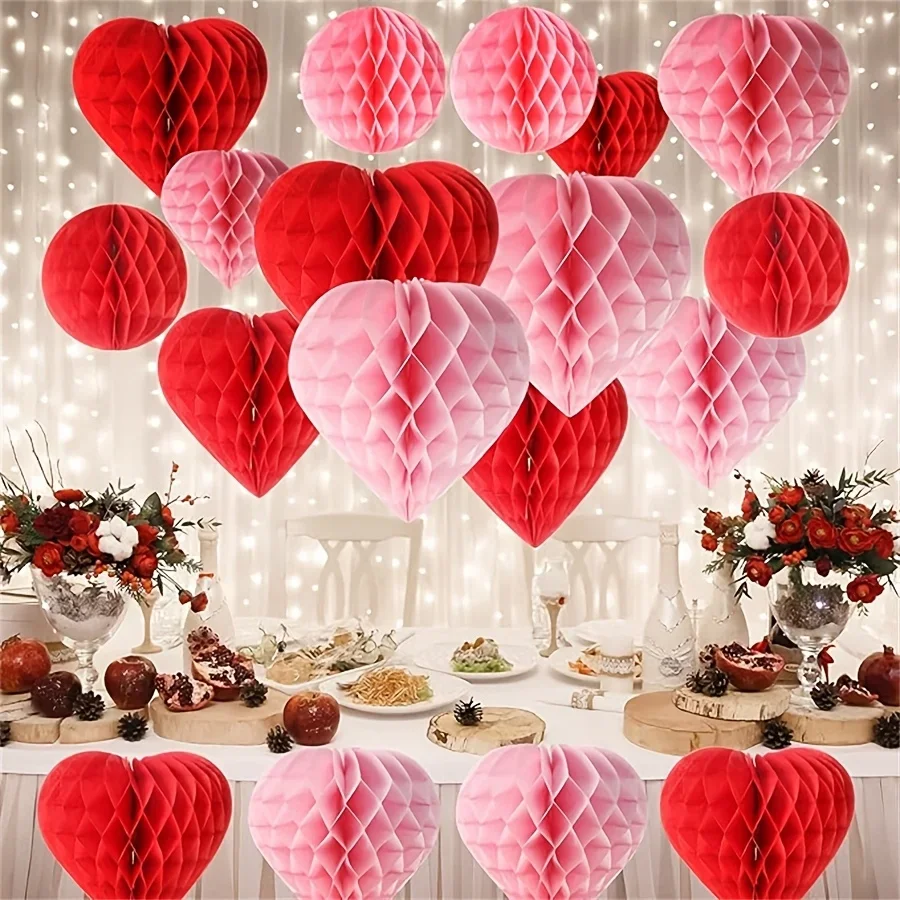 1 pcs Valentine's Day Heart & Ball Honeycomb Decorations - Pink & Red Paper Love Ornaments for Wedding and Party Decor
1 pcs Valentine's Day Heart & Ball Honeycomb Decorations - Pink & Red Paper Love Ornaments for Wedding and Party Decor