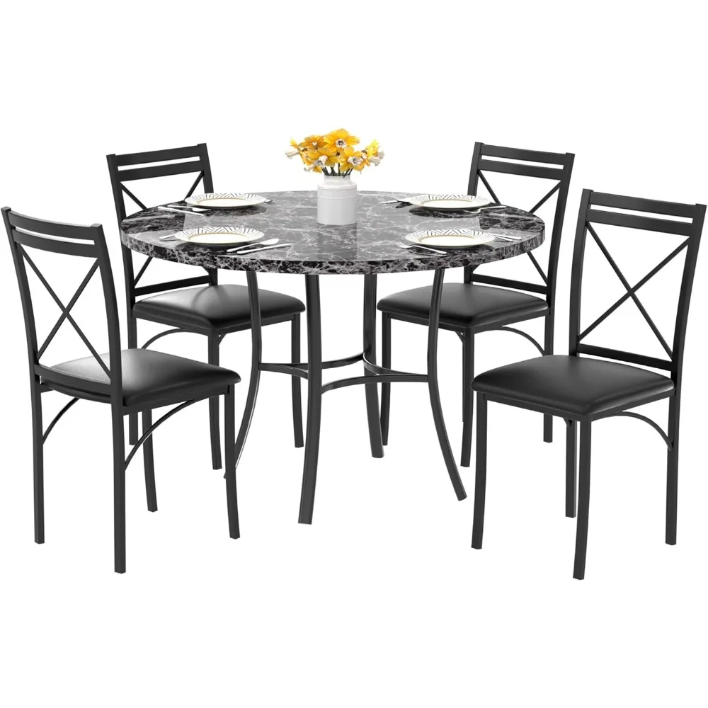5 Piece Dining Table Set for 4, Faux Marble Dinette with Chairs for Kitchen, Breakfast Nook, Small Space, Black
5 Piece Dining Table Set for 4, Faux Marble Dinette with Chairs for Kitchen, Breakfast Nook, Small Space, Black