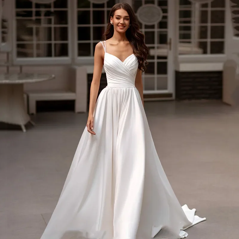 Vinca Sunny customized Spaghetti Straps Wedding Dresses 2025 A Line V Neck Pleats Bridal Gowns Side Split Wedding Party Gowns
Vinca Sunny customized Spaghetti Straps Wedding Dresses 2025 A Line V Neck Pleats Bridal Gowns Side Split Wedding Party Gowns