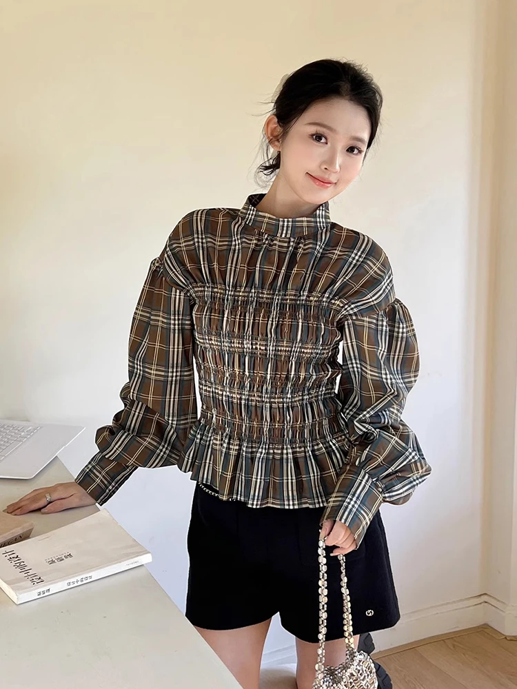 Slim Fit Plaid irt Women's Stand Collar Bubble Sve Waist Cinched Retro Chic Spring Faion Commute Sle Long Sve irt
Slim Fit Plaid irt Women's Stand Collar Bubble Sve Waist Cinched Retro Chic Spring Faion Commute Sle Long Sve irt